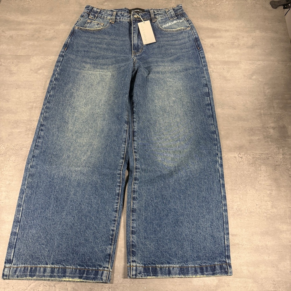 Cold Culture Jeans Mens L Distress Stars V2 Pants Blue Baggy Wide Leg NEW Skate